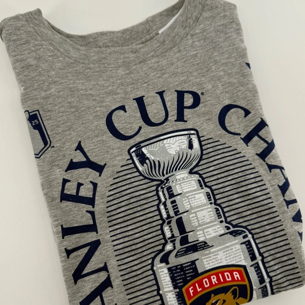 Kids Florida Panthers Stanley‎ Cup Champs T Shirt Gray Size LG 14 16 NHL Hockey